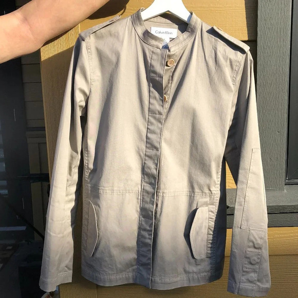 Calvin Klein Casual Military Inspired Cotton Jacket Soft Grey Size S - Picture 8 of 9